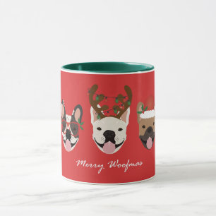 Caneca Feliz Woofmas Bolsas Francesas Cabeças de Natal