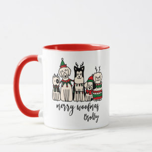 Caneca Feliz Woofmas - Cães Fofos - Nome Personalizado de