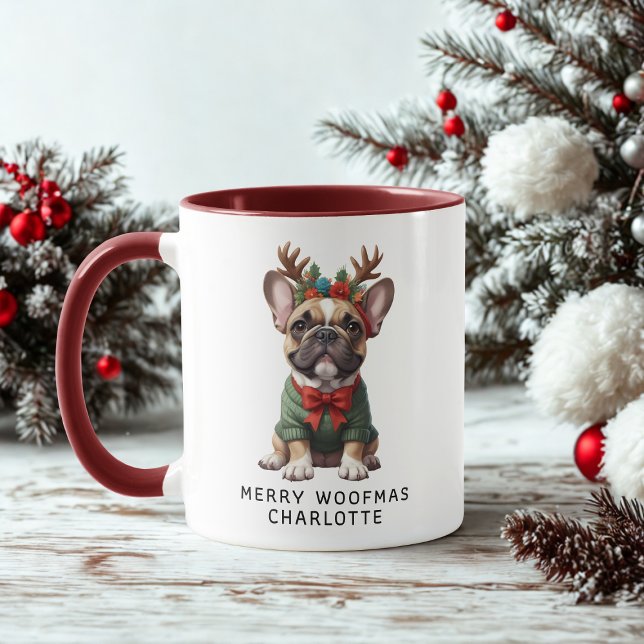 Caneca Feliz Woofmas French Bulldog Frenchie Café (Criador carregado)