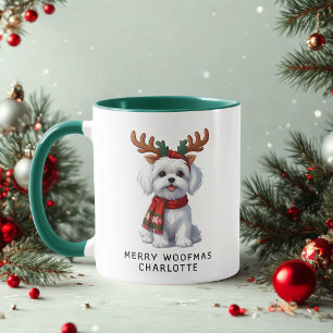 Caneca Feliz Woofmas Maltês Cachorro de Natal