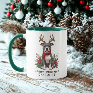 Caneca Feliz Woofmas Pittbull Cachorro de Natal