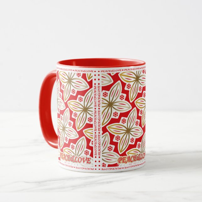 Caneca FELIZES HOLIDAYS | Paz e Amor | Poinsettia | Dois  (Frente Esquerda)
