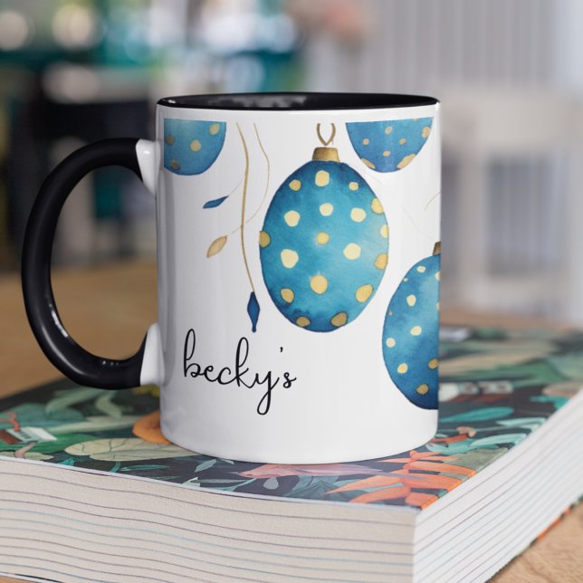 Caneca Felz pascoa Bolinhas azul Bondi Ovos de Páscoa (Customizable on two sides polka dot in blue and gold Easter Eggs coffee mug. )