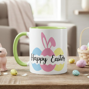 Caneca Felz pascoa Colorida de Coelho Pastel e Ovos