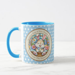 Caneca Felz pascoa com coelhinhos, ovos e flocos