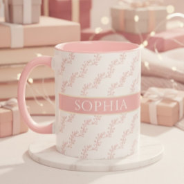 Caneca feminin Pink and Gold Floral Monogram Personalized