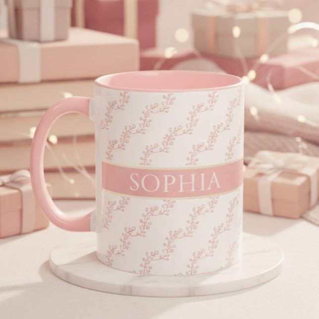 Caneca feminin Pink and Gold Floral Monogram Personalized (Criador carregado)