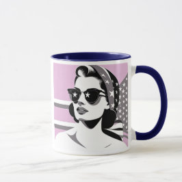 Caneca Femme rétro aux lunettes étoilées.