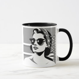 Caneca Femme rétro aux lunettes étoilées.