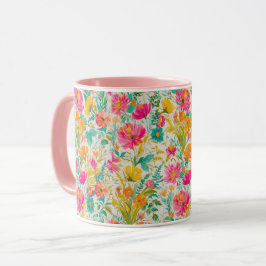 Caneca Fênix Vibrante com Fundo Floral
