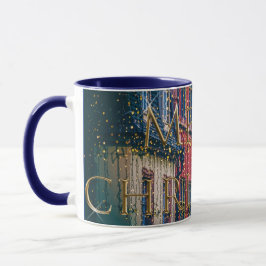 Caneca Feriado Clássico de Natal da Cena de Neve Azul