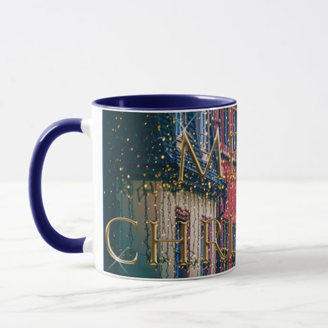 Caneca Feriado Clássico de Natal da Cena de Neve Azul (Esquerda)