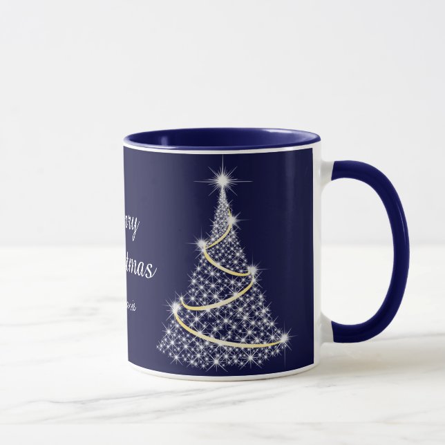 Caneca Feriado de Árvore de Natal Azul, Branco e Espumant (Direita)