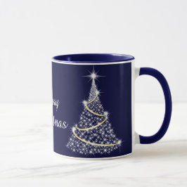 Caneca Feriado de Árvore de Natal Dourada e Branca com Es