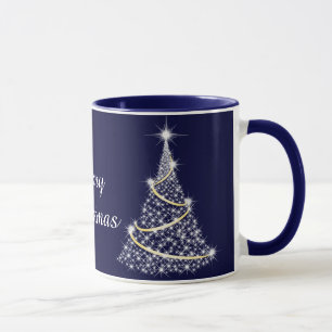Caneca Feriado De Árvore De Natal Dourada E Branca Com Es
