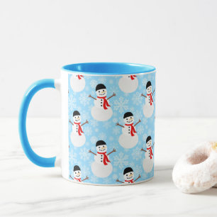 Caneca Feriado de Natal Azul e Bonito do inverno Snowman