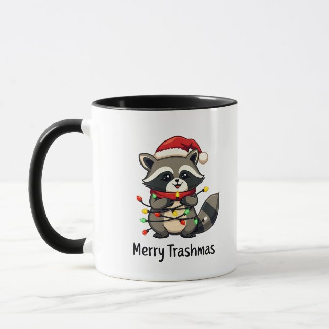 Caneca Feriado de Natal da feliz Trashmas Funny Raccoon (Esquerda)