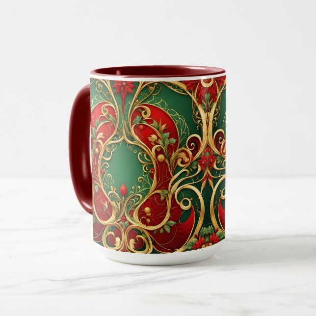 Caneca Feriado de Natal Floral Vermelho (Frente Esquerda)