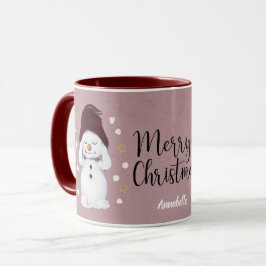 Caneca Feriado de Natal Rosa, Bonito Homem de Neve Pacífi