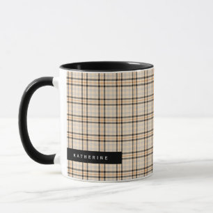 Caneca Feriado de Padrão de Tartan Preto