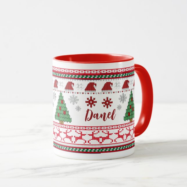 Caneca Feriado Engraçado de tricô de inverno (Frente Esquerda)