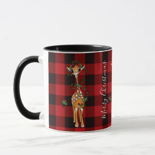 Caneca Feriado Girafa, tartã vermelho, Holly Garland