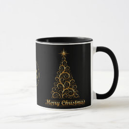 Caneca Feriado nas Estrelas de Natal Dourado Monograma