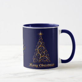 Caneca Feriado nas Estrelas de Natal Dourado Monograma