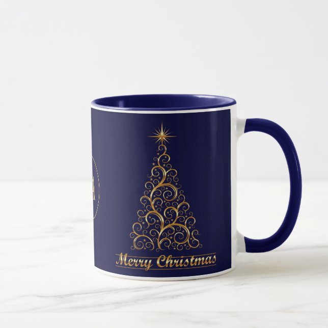 Caneca Feriado nas Estrelas de Natal Dourado Monograma (Direita)