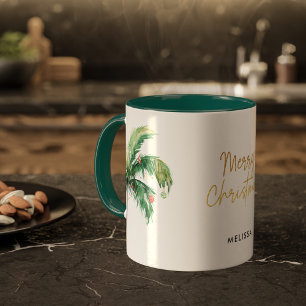 Caneca Feriados de Árvore de Palma de Natal Personalizado