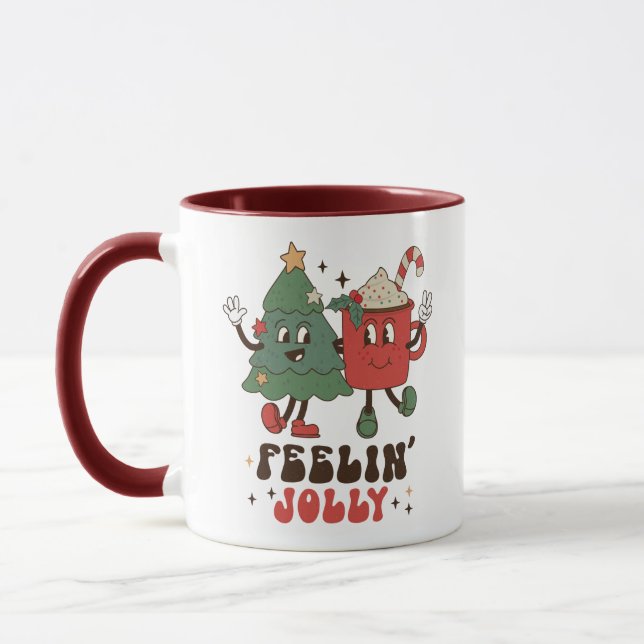Caneca Feriados de Natal Jolly Feriados Engraçados Retro (Esquerda)