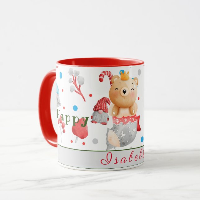 Caneca Feriados de Urso Personalizar Texto e Nome (Frente Esquerda)