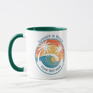 Caneca Férias de Verão na Praia com Sol e Onda do Oceano 