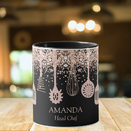 Caneca Ferramentas de Cozinhar Glitter Dourado para Rosa 