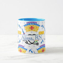 Caneca Ferramentas de Enfermagem Coloridas em Bolinhas Az