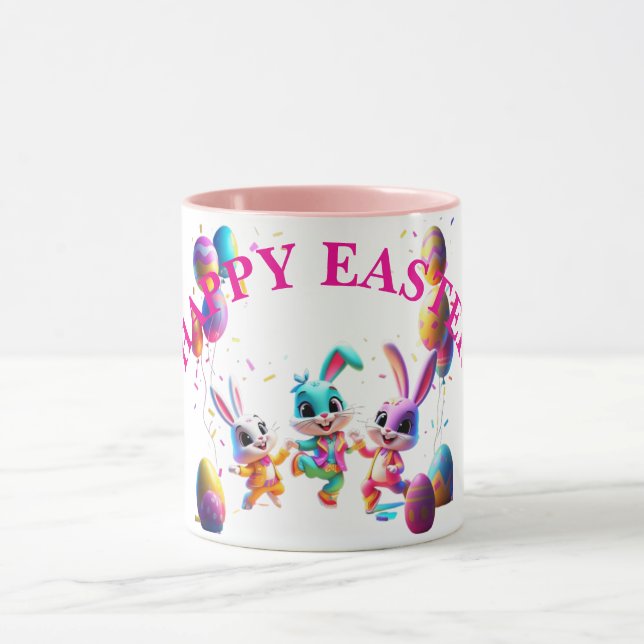 Caneca Festa Colorida de Bunnies da Páscoa Dança (Centro)