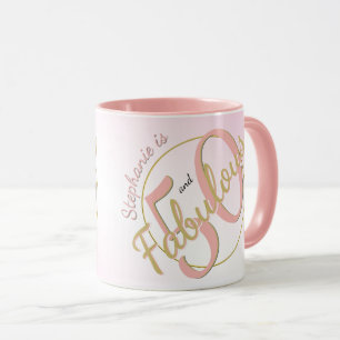 Caneca Festa de Aniversário 50 e Fabuloso Rosa/Dourado Di