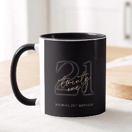 Caneca Festa de Aniversário de 21 Anos Moderna Preta e Do