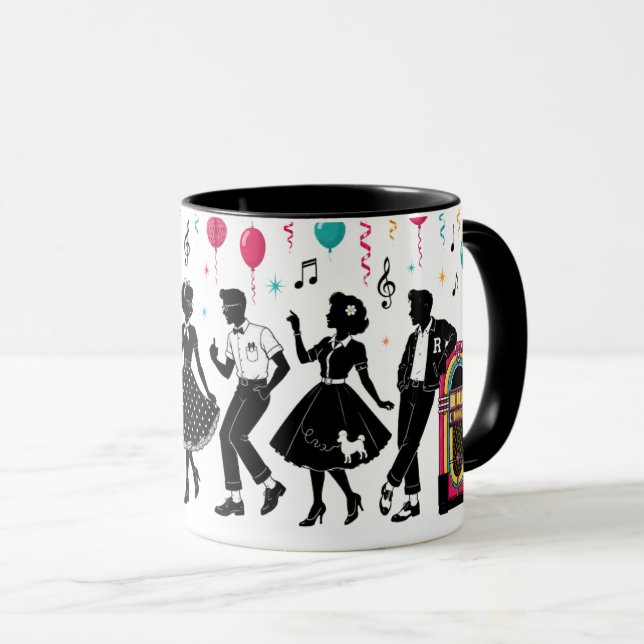 Caneca Festa de Jukebox do Sock Hop dos Anos 50 (Frente Esquerda)