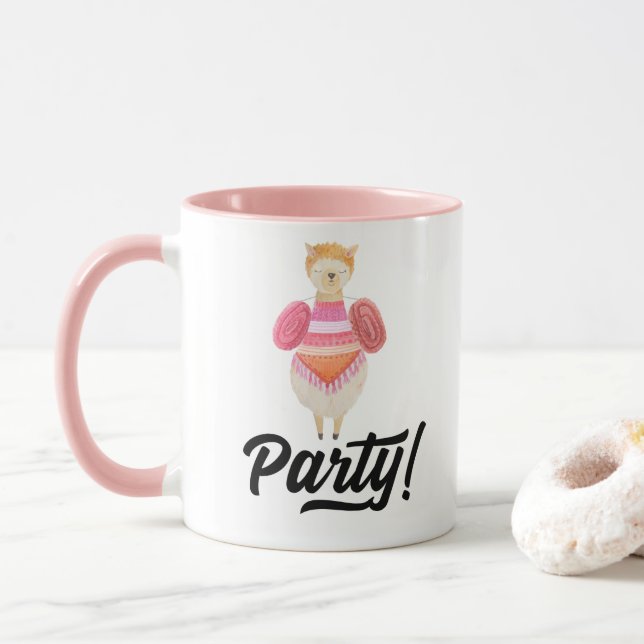 Caneca Festa! Watercolor Llama (Com Donut)