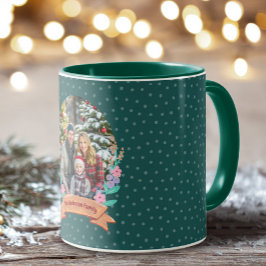 Caneca Festiva Floral Wreath Verde Foto de Natal