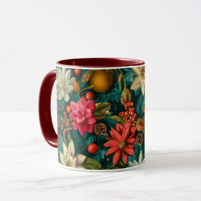 Caneca Festive Citrus & Winter Floral Christmas Pattern (Frente Esquerda)
