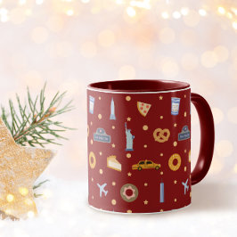Caneca Festive New York City Pattern Christmas Red