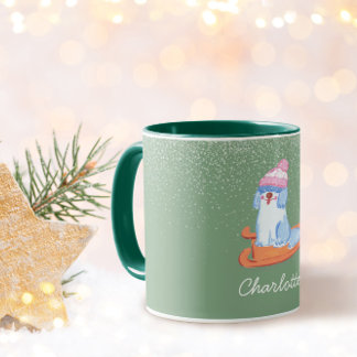 Caneca Festive Old English Sheepdog Name Pistachio Green