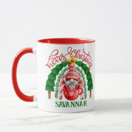 Caneca Festivo Cute Gnomo Feliz Árvore de Natal Rainbow