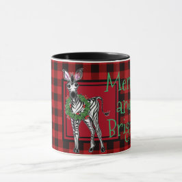 Caneca Festivo Foliday Zebra Holly Wreath | búfalo vermel