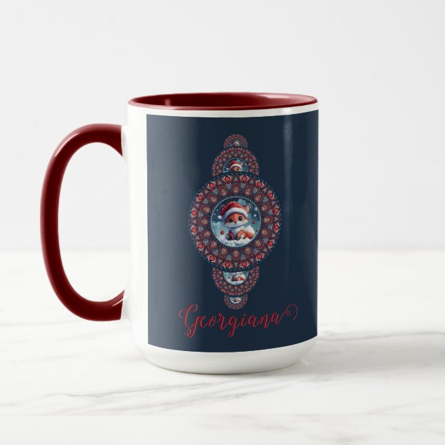 Caneca Festivo Personalizado Kawaii Fox Mandala Ornamenta (Esquerda)