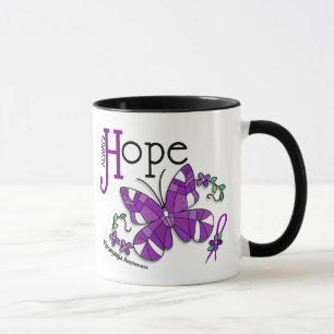 Caneca Fibromialgia da borboleta do vitral