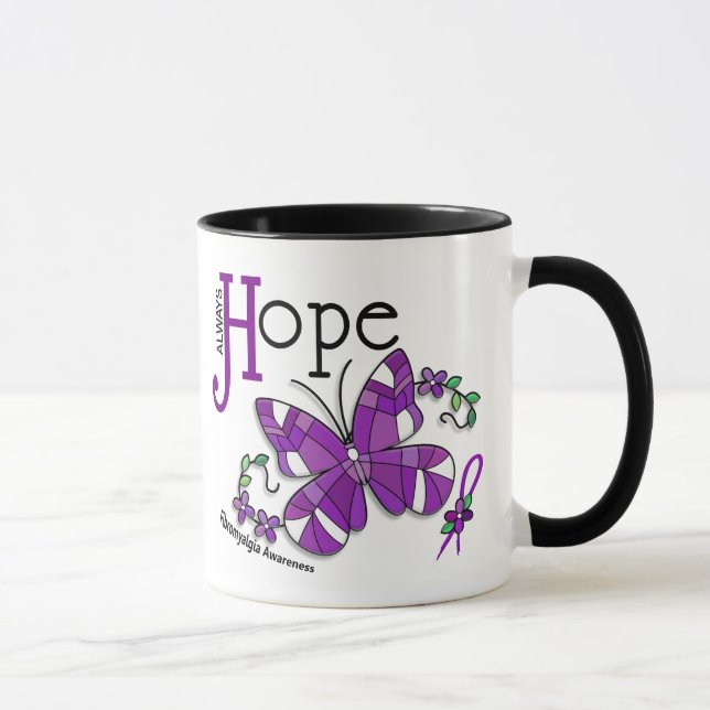 Caneca Fibromialgia da borboleta do vitral (Direita)