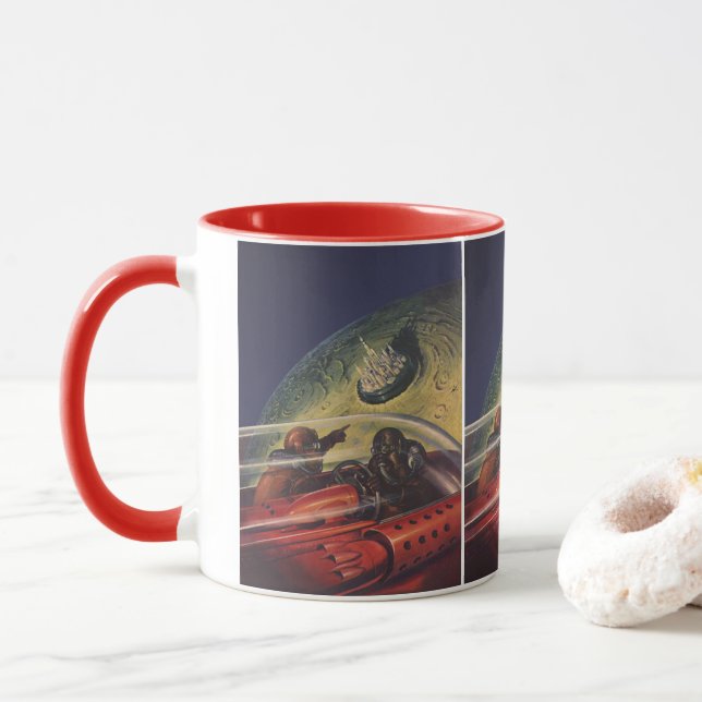 Caneca Ficção científica retrô, cidade de ficção científi (Com Donut)